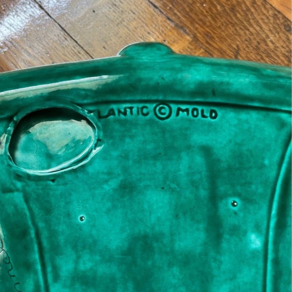 Vintage 1968 Atlantic Mold Christmas Bell Green & White Splatter Tray Platter - Picture 6 of 7